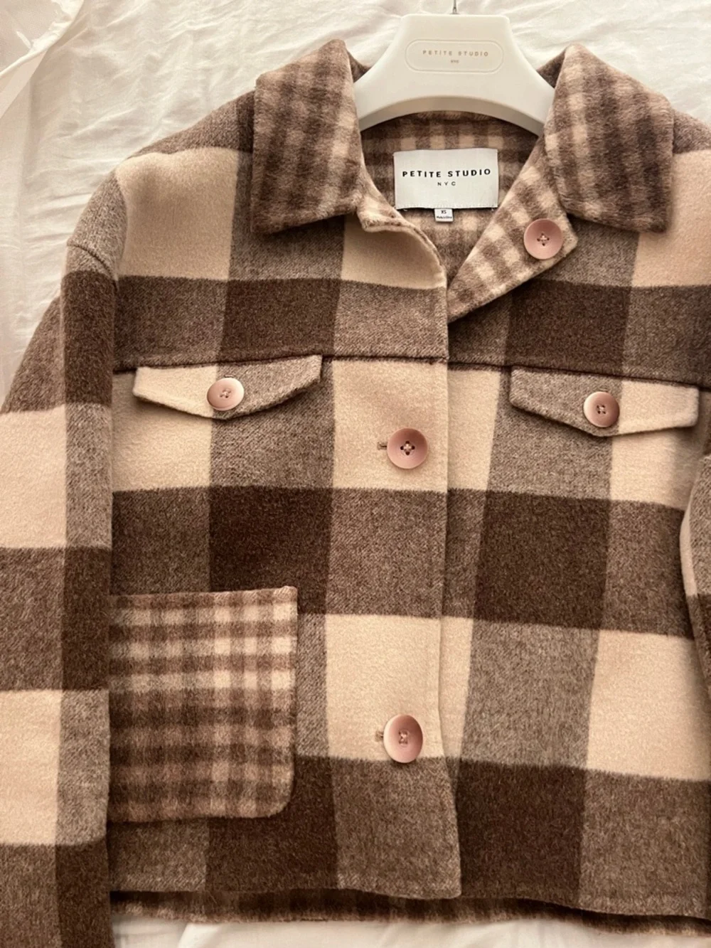 Petite Studio Checked Jacket in Beige & Brown - Picture 3 of 6